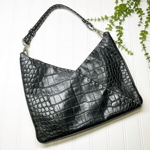 Donald J. Pliner Croc Embossed Black Leather Shoulder Bag Purse